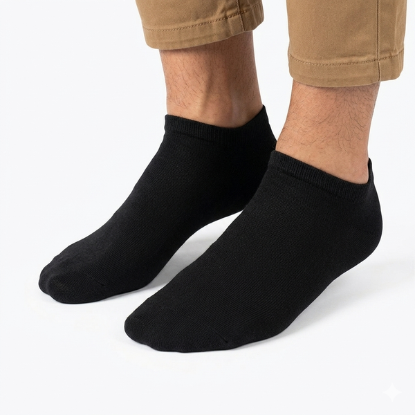 Ankle Socks Black Plain 6 Pairs