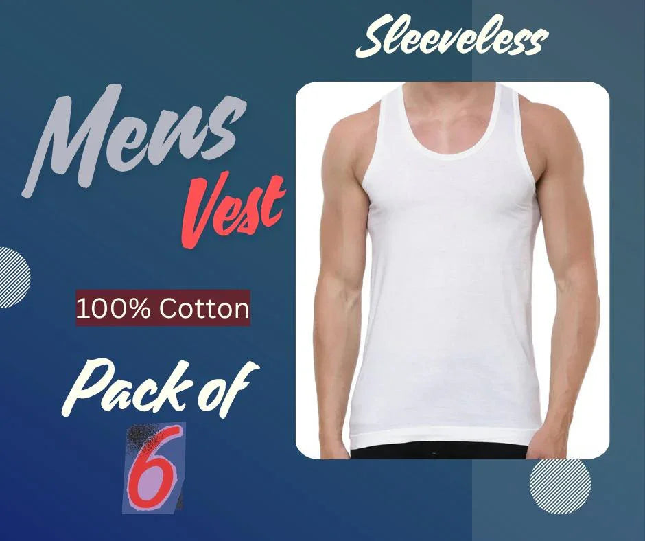 Pack of 6 Mens vest (Sleeveless)